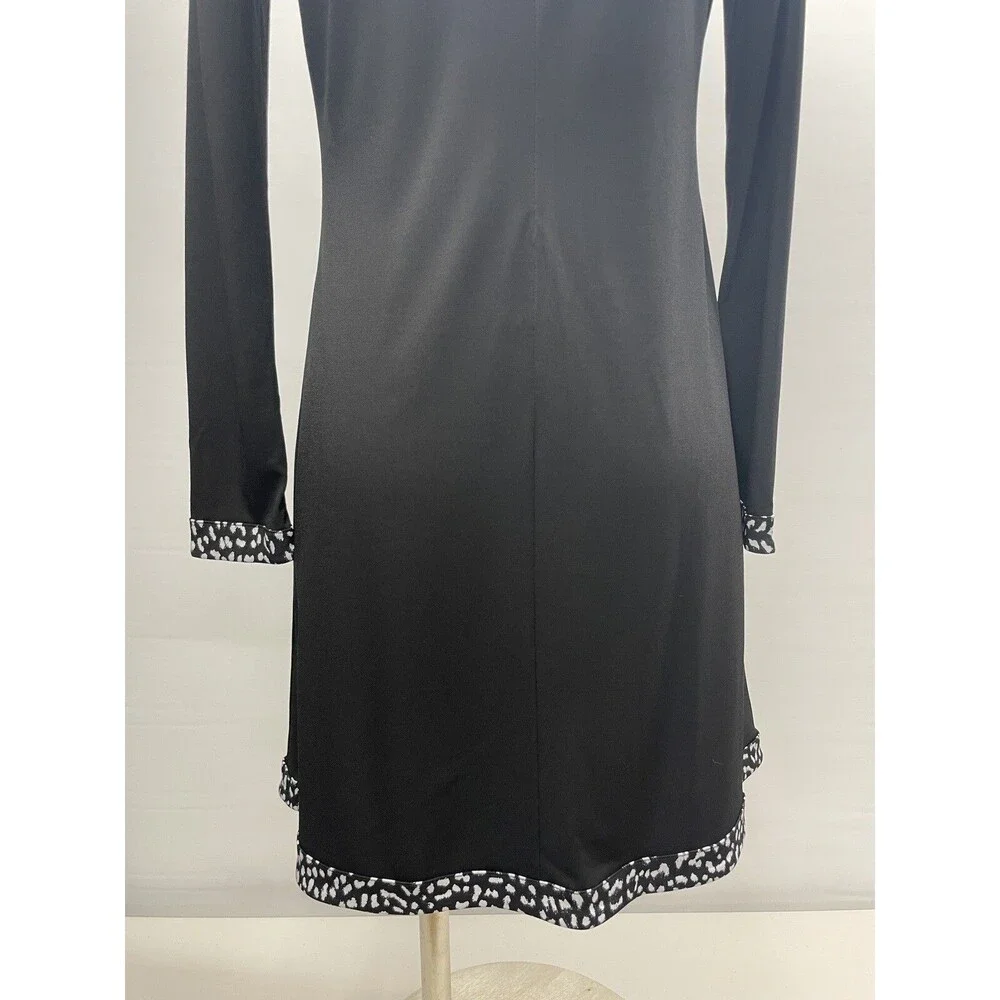 Michael Kors Black Long Sleeve Dress w/ Black & White Animal Print Trim Size M